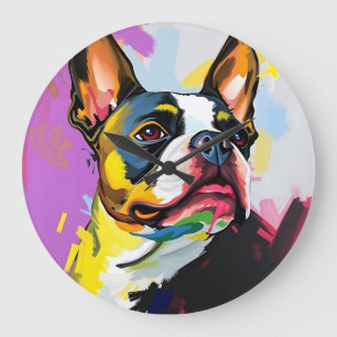 Grande Horloge Ronde Abstrait expressif Boston Terrier