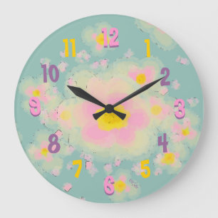 Grande Horloge Ronde Abstrait floral (rose/violet)