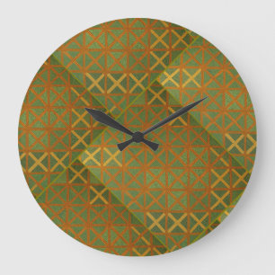 Grande Horloge Ronde Abstrait Géométrique Vert Et Bleu