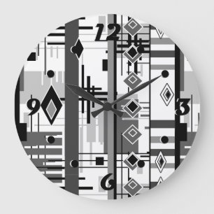 Grande Horloge Ronde Abstrait moderne noir blanc jaune ornement geo