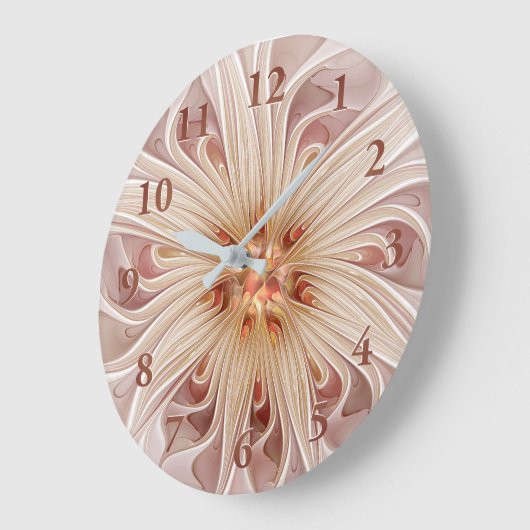 Grande Horloge Ronde Abstrait Moderne Peach Pastel Flower Fractal Art (Angle)