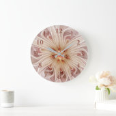 Grande Horloge Ronde Abstrait Moderne Peach Pastel Flower Fractal Art (Maison)