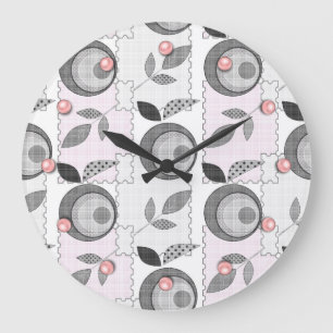 Grande Horloge Ronde Abstrait moderne pomme fruit feuilles géométriqu