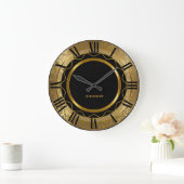 Grande Horloge Ronde Abstrait noir et or Damask (Maison)