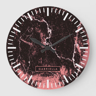 Grande Horloge Ronde Abstrait noir et rose