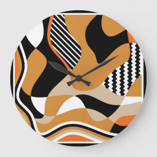 Grande Horloge Ronde Abstrait ondulé : motif noir vintage