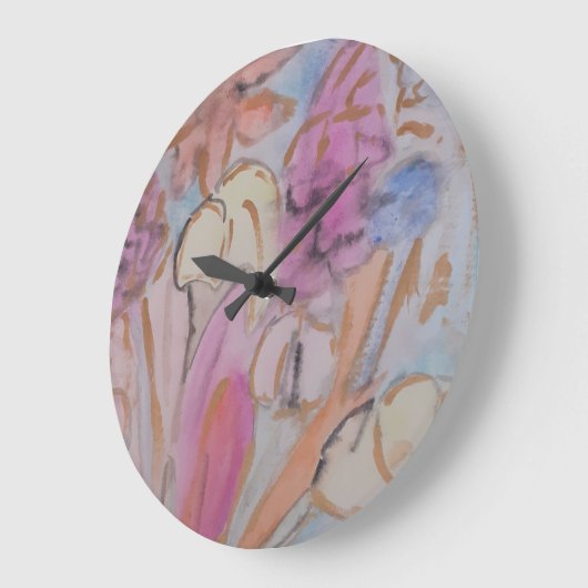 Grande Horloge Ronde Abstrait Pastel Floral (Angle)