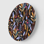 Grande Horloge Ronde Abstrait Plantes d'aquarelle herbes Motif (Angle)