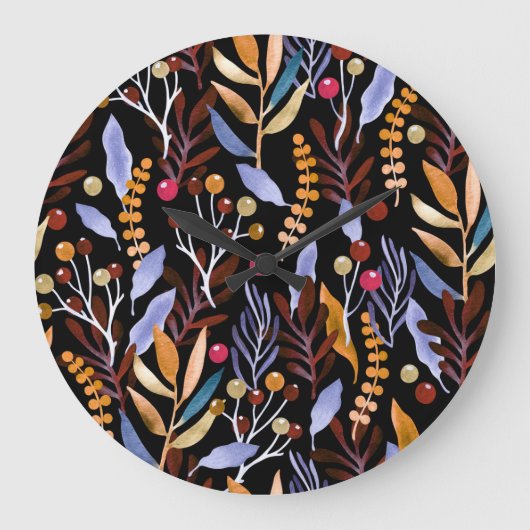 Grande Horloge Ronde Abstrait Plantes d'aquarelle herbes Motif (Recto)