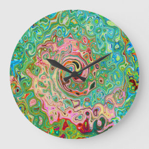 Grande Horloge Ronde Abstrait Psychedélique Rétro Tourbillon Arc-en-cie
