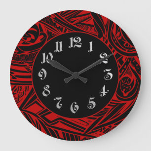 Grande Horloge Ronde Abstrait tribal noir et blanc