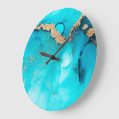 Grande Horloge Ronde Abstrait Turquoise Gold Méditerranée (Angle)