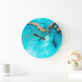 Grande Horloge Ronde Abstrait Turquoise Gold Méditerranée (Maison)
