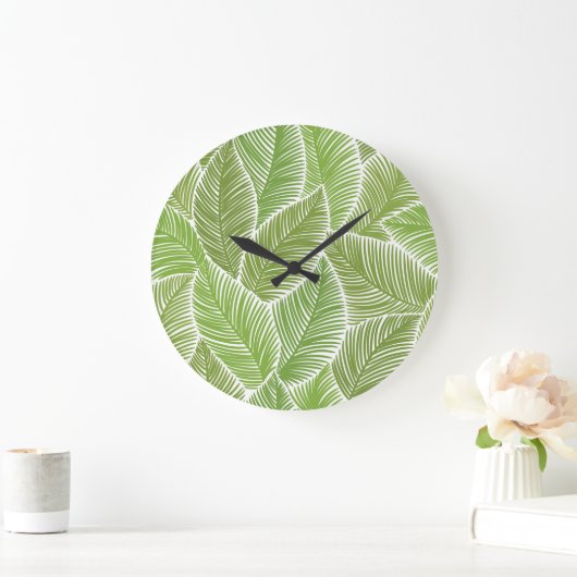 Grande Horloge Ronde Abstrait vert fleuri, arrière - plan sans soudure. (Maison)