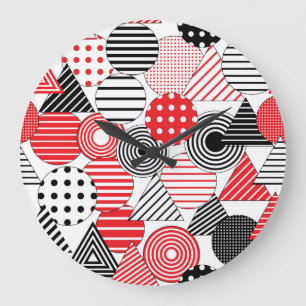 Grande Horloge Ronde Abstrait vintage : points et bandes