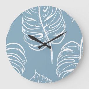 Grande Horloge Ronde Abstraite Feuille Tropicale : Verdure transparente