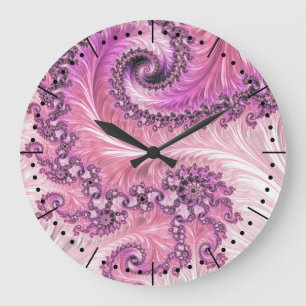 Grande Horloge Ronde Abstraite fractale Mandelbrot en rose luxueux