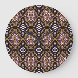 Grande Horloge Ronde Abstraite géométrique ethnique, design de papier p