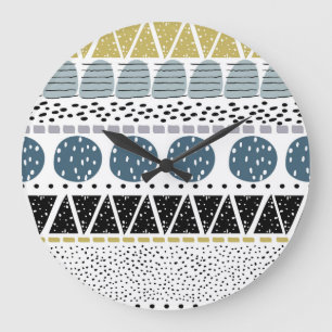 Grande Horloge Ronde Abstraite main dessinée, créative texture vintage.