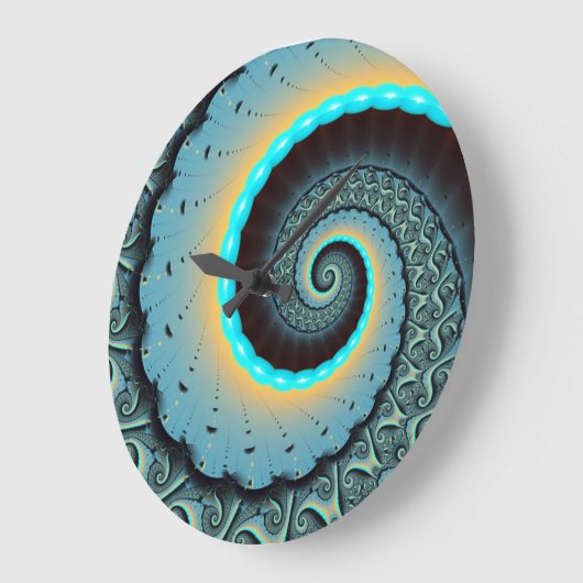 Grande Horloge Ronde Abstraite spirale d'art fractal bleu turquoise ora (Angle)