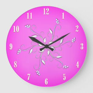 Grande Horloge Ronde Accent de chiffres blancs rose vif