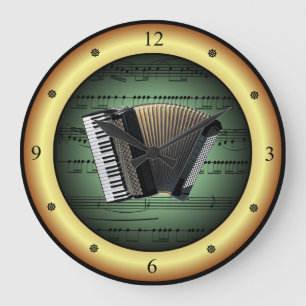 Grande Horloge Ronde Accordéon sur partition de musique~Vert sur fond d