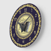 Grande Horloge Ronde Accordion ~ Scroll musical ~ Gold/Navy Blue ~ (Angle)