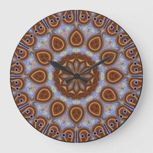 Grande Horloge Ronde Acorn Brown et Lavender Paisley Kaleidoscope Boho