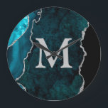 Grande Horloge Ronde Acrylique Monogramme Personnalisé Agate Sarcelle<br><div class="desc">Personnalisez cette Horloge Murale en Acrylique Agate Sarcelle et ajoutez du texte personnalisé au design.</div>