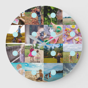 Grande Horloge Ronde Add your own 16 Photo Customisable Collage Clock