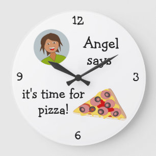 Grande Horloge Ronde Add Your Photo : 'Time for Pizza'