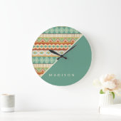 Grande Horloge Ronde Add Your | Watercolor Tribal Pattern (Maison)