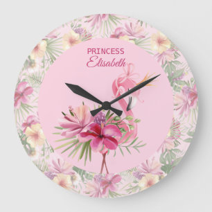 Grande Horloge Ronde Addith Pink Floral Flamingo