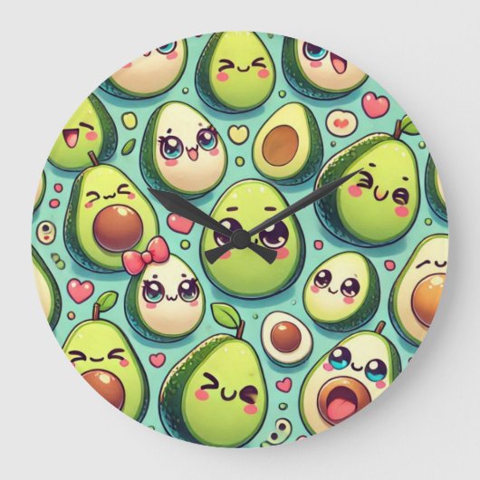 Grande Horloge Ronde Adorable Avocados (Recto)