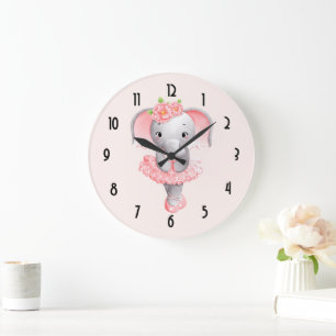 Grande Horloge Ronde Adorable Ballerina Elephant En Pointe