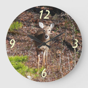 Grande Horloge Ronde Adorable Cerf dans les Bois Photographie de la nat