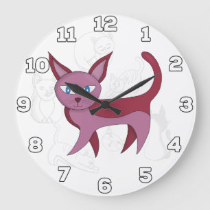 Grande Horloge Ronde Adorable chat rose et chaton Doodles