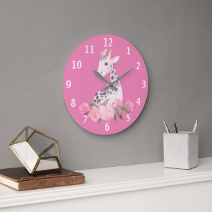 Grande Horloge Ronde Adorable Giraffe Pink Floral Baby Nursery 