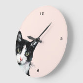 Grande Horloge Ronde Adorable Peeking Cat Blush (Angle)