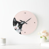 Grande Horloge Ronde Adorable Peeking Cat Blush (Maison)