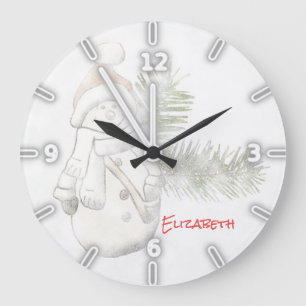 Grande Horloge Ronde Adorable Snowman Wiith Santa Hat