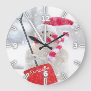 Grande Horloge Ronde Adorable Snowman With Santa Hat