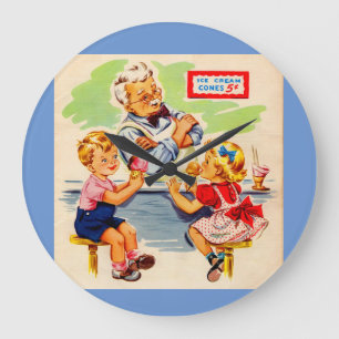 Grande Horloge Ronde adorables enfants à la fontaine de soda