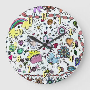 Grande Horloge Ronde Adorables Joyeux Joy Joy Doodles T-Shirt