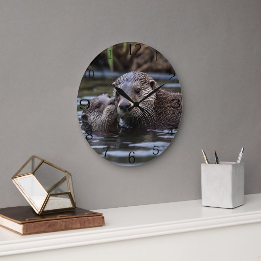 Grande Horloge Ronde **"Adrift in Love : Mummy and Baby Otter"** (Bureau)