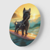 Grande Horloge Ronde Affenpinscher Beach Surf Peinture (Angle)