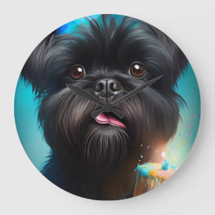 Grande Horloge Ronde Affenpinscher fête le gâteau des ballons d'anniver