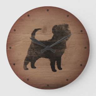 Grande Horloge Ronde Affenpinscher Silhouette Rustique