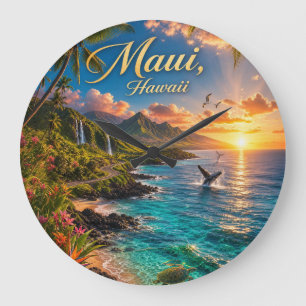 Grande Horloge Ronde Affiche de voyage de la côte tropicale de Maui Haw