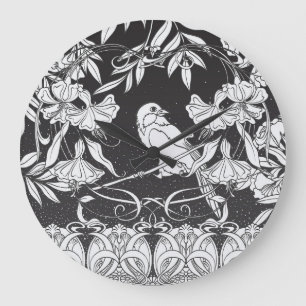 Grande Horloge Ronde Affiche décorative Fleurs Oiseau Nouveau